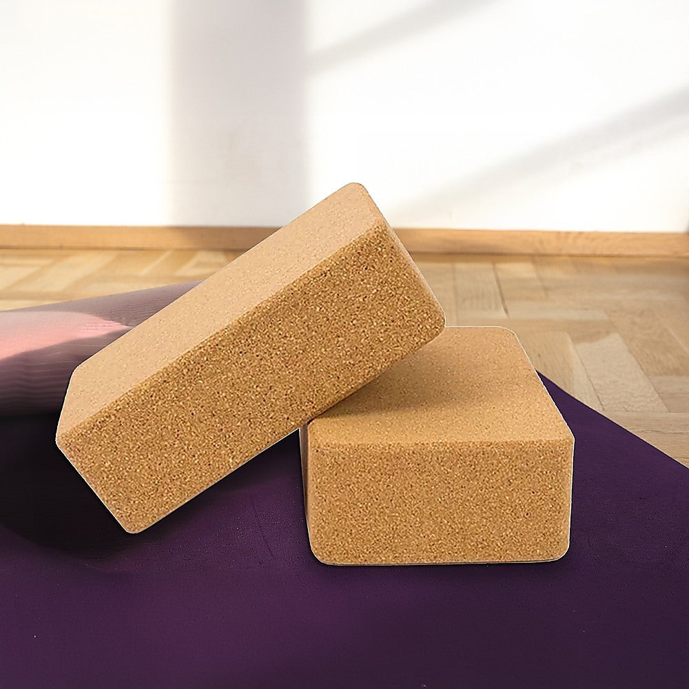 2 x Cork Yoga Block Organic Yoga Prop Accessory Exercise Brick - Sports & Fitness > Exercise Gym & Fitness > Yoga &