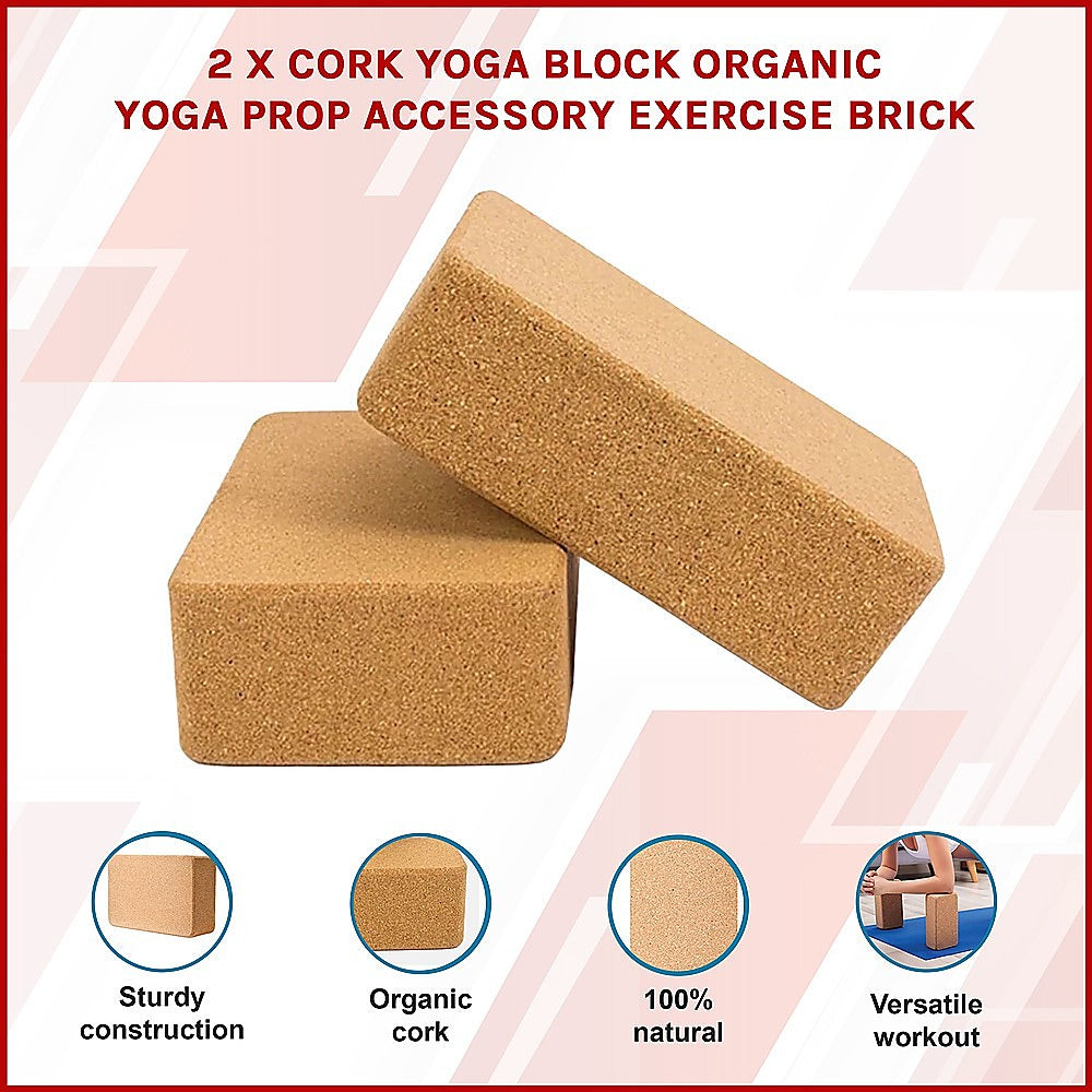 2 x Cork Yoga Block Organic Yoga Prop Accessory Exercise Brick - Sports & Fitness > Exercise Gym & Fitness > Yoga &