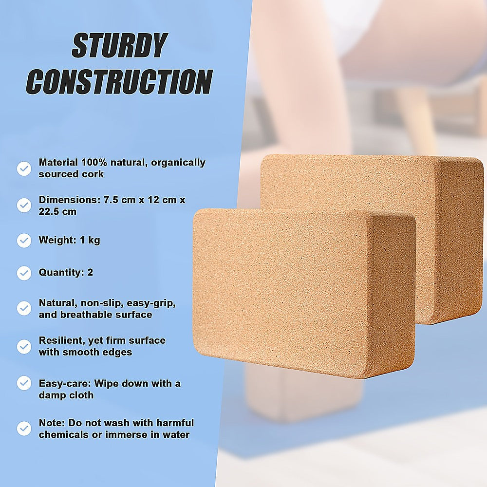 2 x Cork Yoga Block Organic Yoga Prop Accessory Exercise Brick - Sports & Fitness > Exercise Gym & Fitness > Yoga &