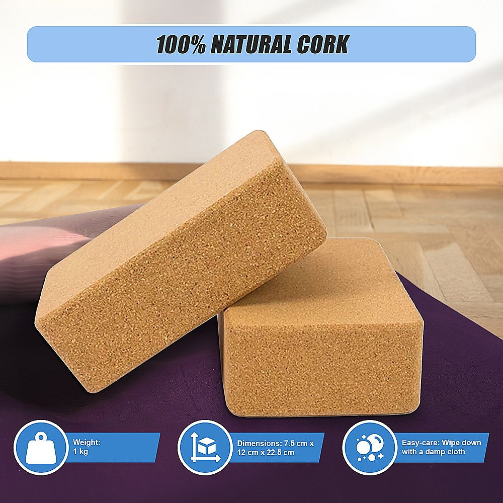 2 x Cork Yoga Block Organic Yoga Prop Accessory Exercise Brick - Sports & Fitness > Exercise Gym & Fitness > Yoga &