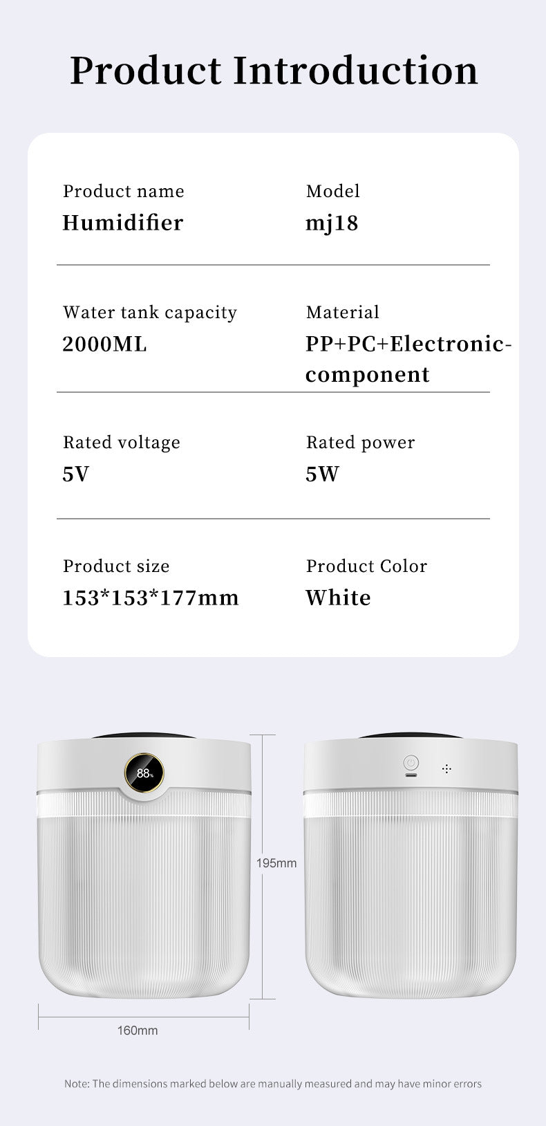 2000ML Large Capacity Ultrasonic Wellness Humidifier with LED Display - Silent Cool Mist Air Ultrasonic Wellness Humidifier for Home and Office