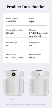 2000ML Large Capacity Ultrasonic Wellness Humidifier with LED Display - Silent Cool Mist Air Ultrasonic Wellness Humidifier for Home and Office