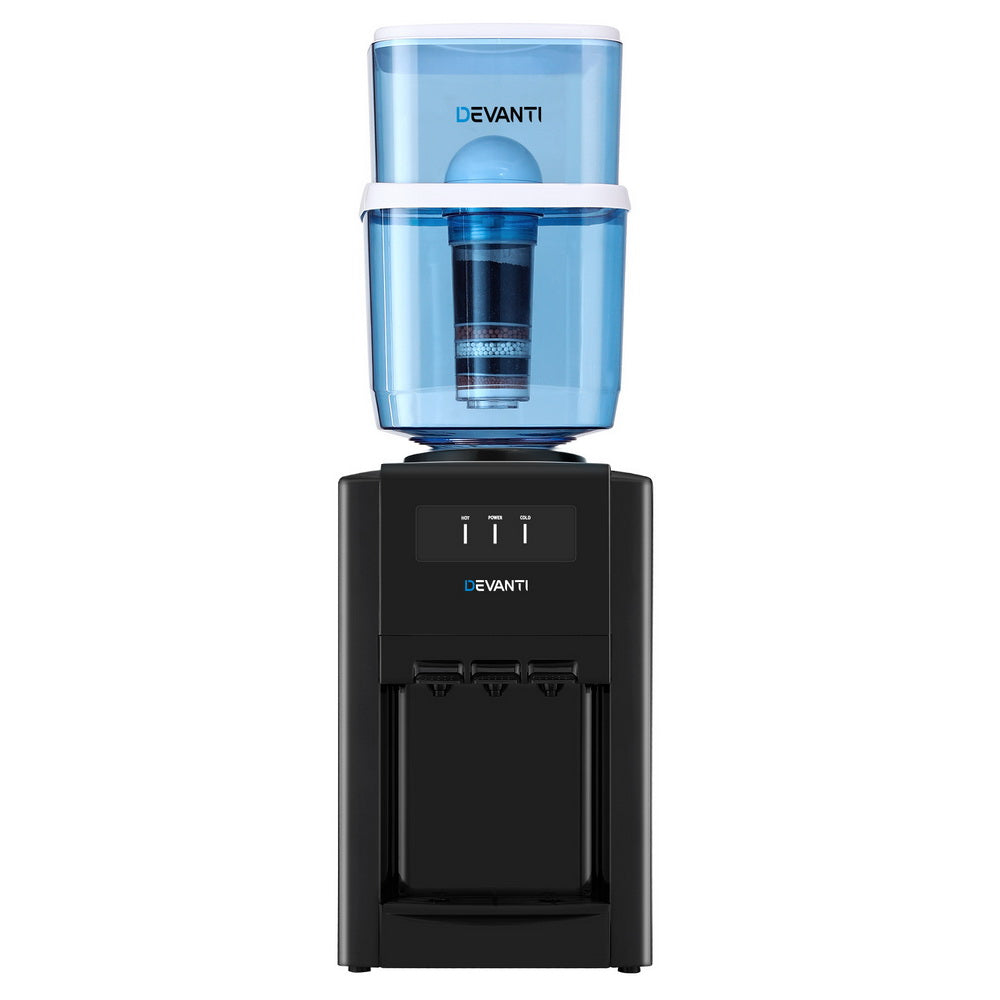 22L Devanti Premium Water Cooler Dispenser Bench Top 3 Taps Chiller Filter Purifier Three Taps Black