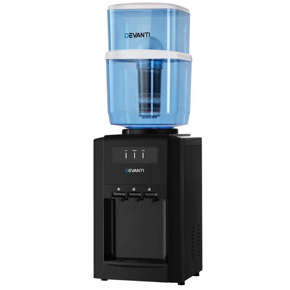22L Devanti Premium Water Cooler Dispenser Bench Top 3 Taps Chiller Filter Purifier Three Taps Black