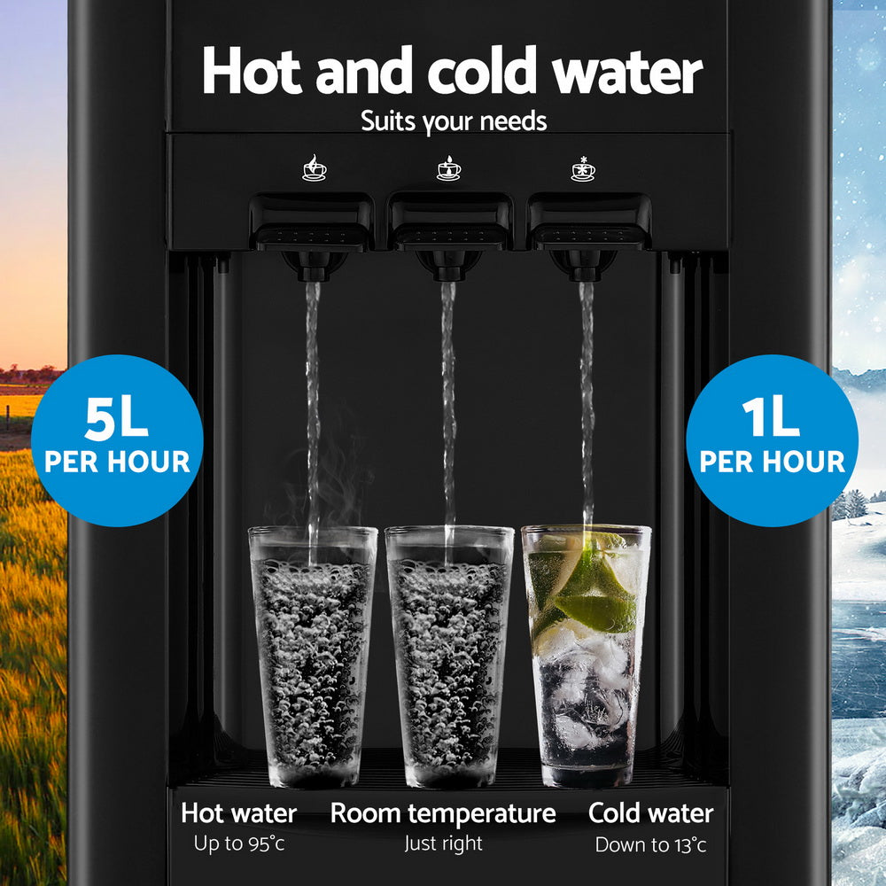 22L Devanti Premium Water Cooler Dispenser Bench Top 3 Taps Chiller Filter Purifier Three Taps Black