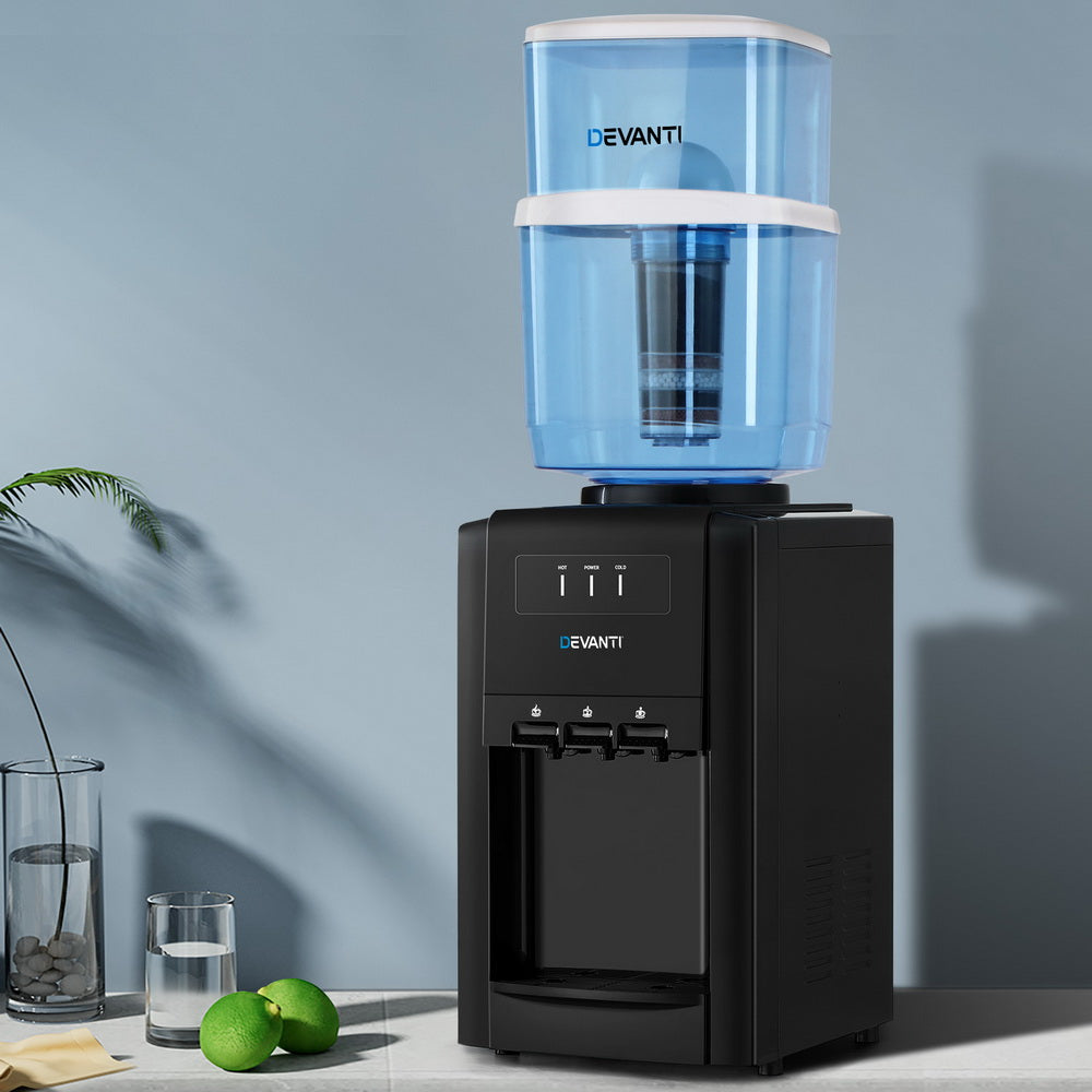 22L Devanti Premium Water Cooler Dispenser Bench Top 3 Taps Chiller Filter Purifier Three Taps Black