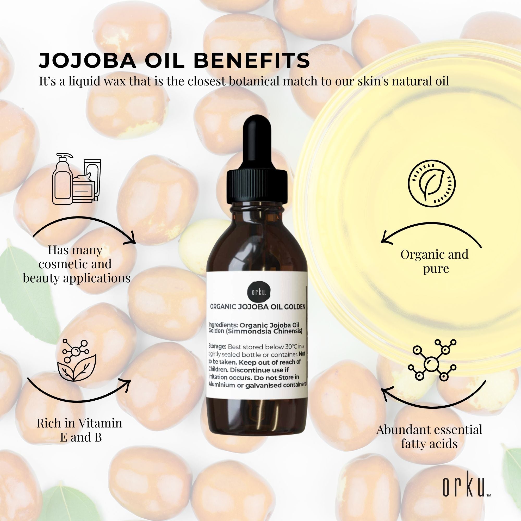 25ml Organic Jojoba Oil - Golden Pure Cold Pressed Seed For Hair Skin Nails - Health & Beauty > Skincare > Facial