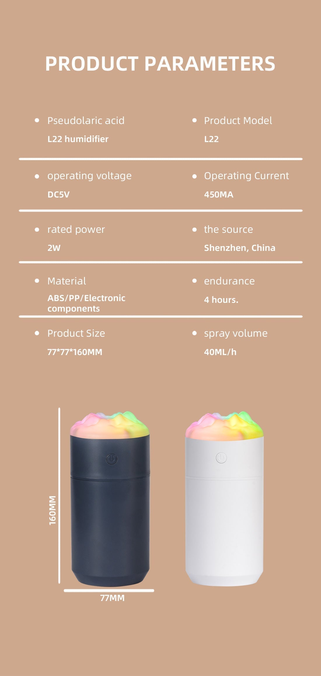 2PCS White Portable 350ML LED Desk Ultrasonic Wellness Humidifier with Non-Wet Design - Silent Cool Mist for Home, Office, and Car