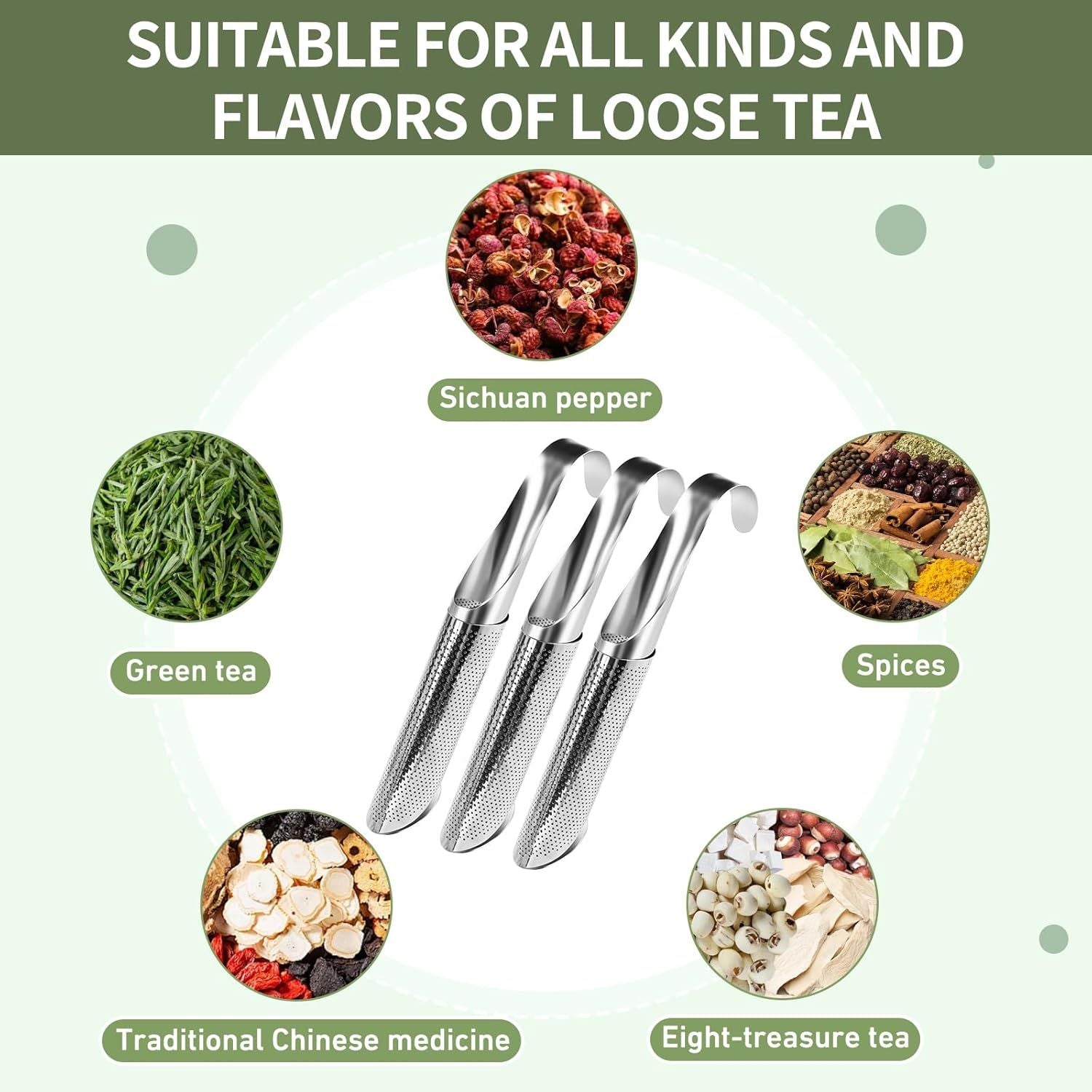 3 Pack Tea Infuser, Tea Strainer with Extra Fine Mesh for Loose Tea Leaf, Long Handle Stainless Steel Tea Strainer for Leaf Tea, Coffee, Spices, Seasonings