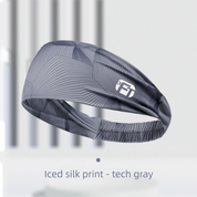 3 PCS Cooling Sports Headband Ice Silk Moisture Wicking Sweat Band for Running Gym & Yoga Non Slip White & Geometric Tech Pattern Black and Grey