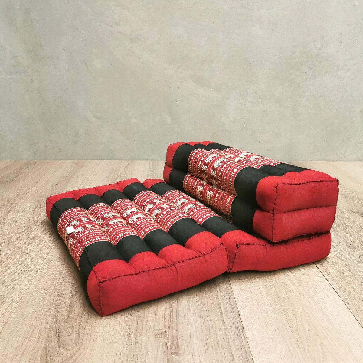 red and black zafu meditation cushion