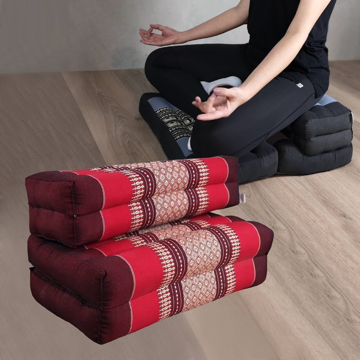 deep and bright red traditional pattern meditation cushion