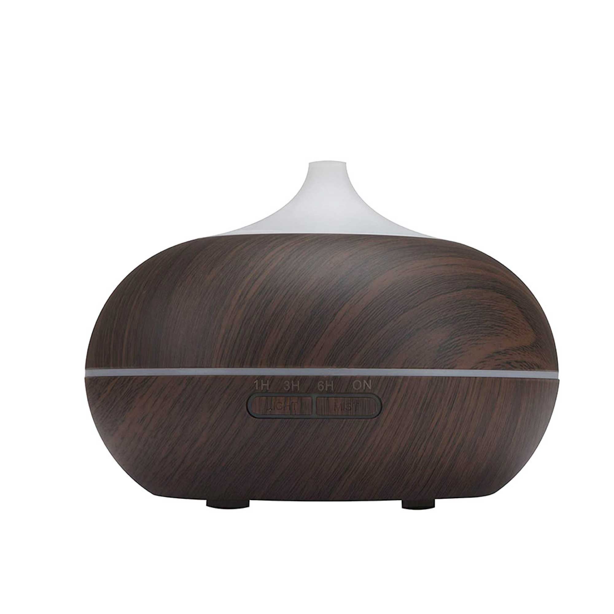 Dark wood-grain essential oil aroma diffuser with white dome top for electric aromatherapy mist