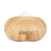 Wood-grain essential oil aroma diffuser with domed top and light trim, 300ml electric humidifier