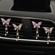 4 in 1 Bling Butterfly Aromatherapy Air Vent Clips, Diamond Pearl Pendant Butterfly Car Air Fresheners, Cute Car Decoration, Interior Decor