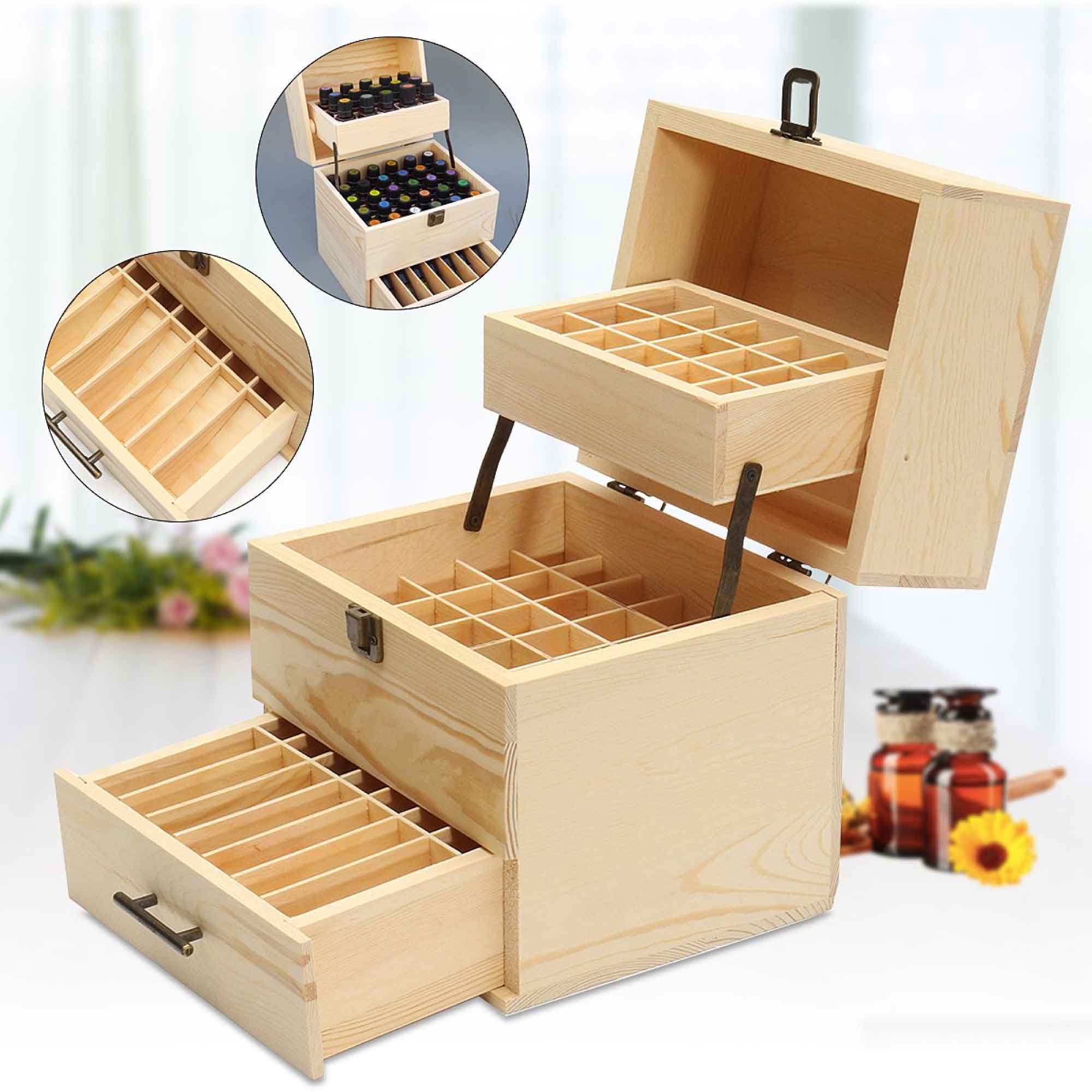 59 Slots Essential Oils Storage Box - Wooden 3-Tier Bottle Holder - Home & Garden > Kitchenware > Food Storage