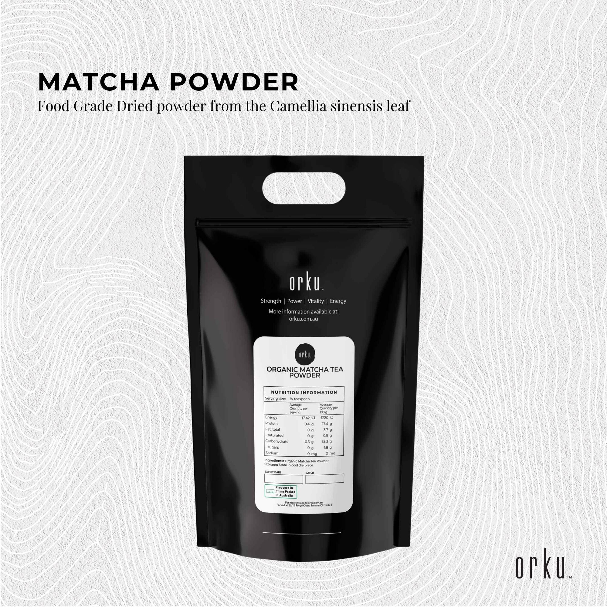 Black resealable pouch of 5Kg Organic Matcha Green Tea Powder Camellia Sinensis