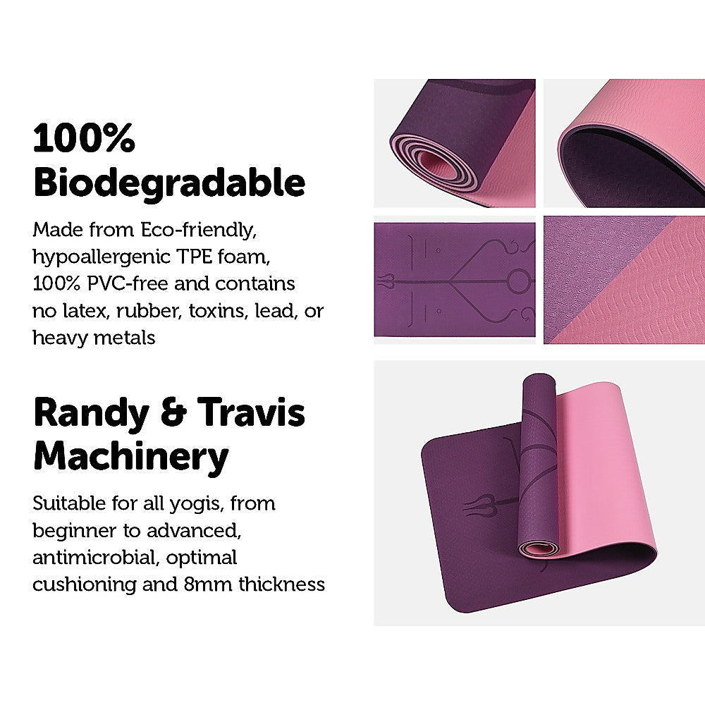 8mm TPE Yoga Mat Exercise Fitness Gym Pilates Non Slip Dual Layer - Sports & Fitness > Exercise Gym & Fitness > Yoga &