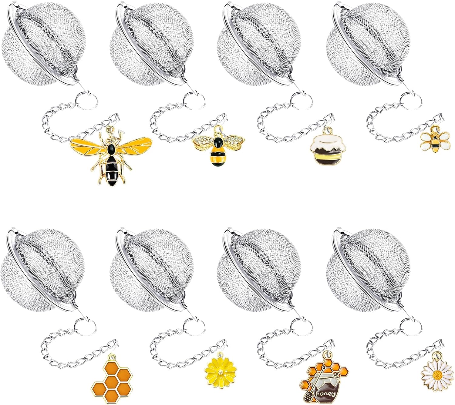 8Pcs Tea Ball,2.1 inch Tea Infuser for Loose Leaf Tea,Teas Strainer with Honey Bee Set Pendant,Loose Leaf Teas Steeper for Flavoring Herbal Spices and Seasonings