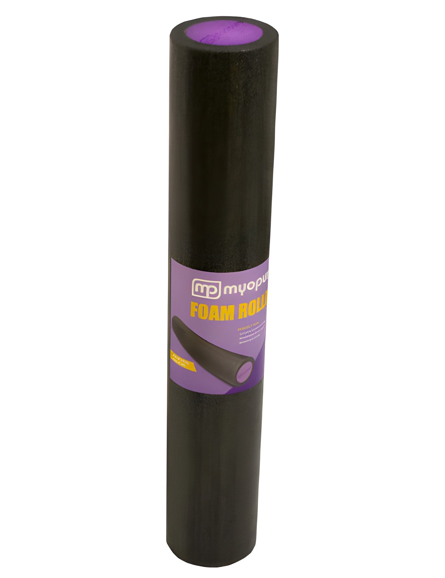 Black foam roller with purple accents, ideal for yoga foam roller and pilates exercise home