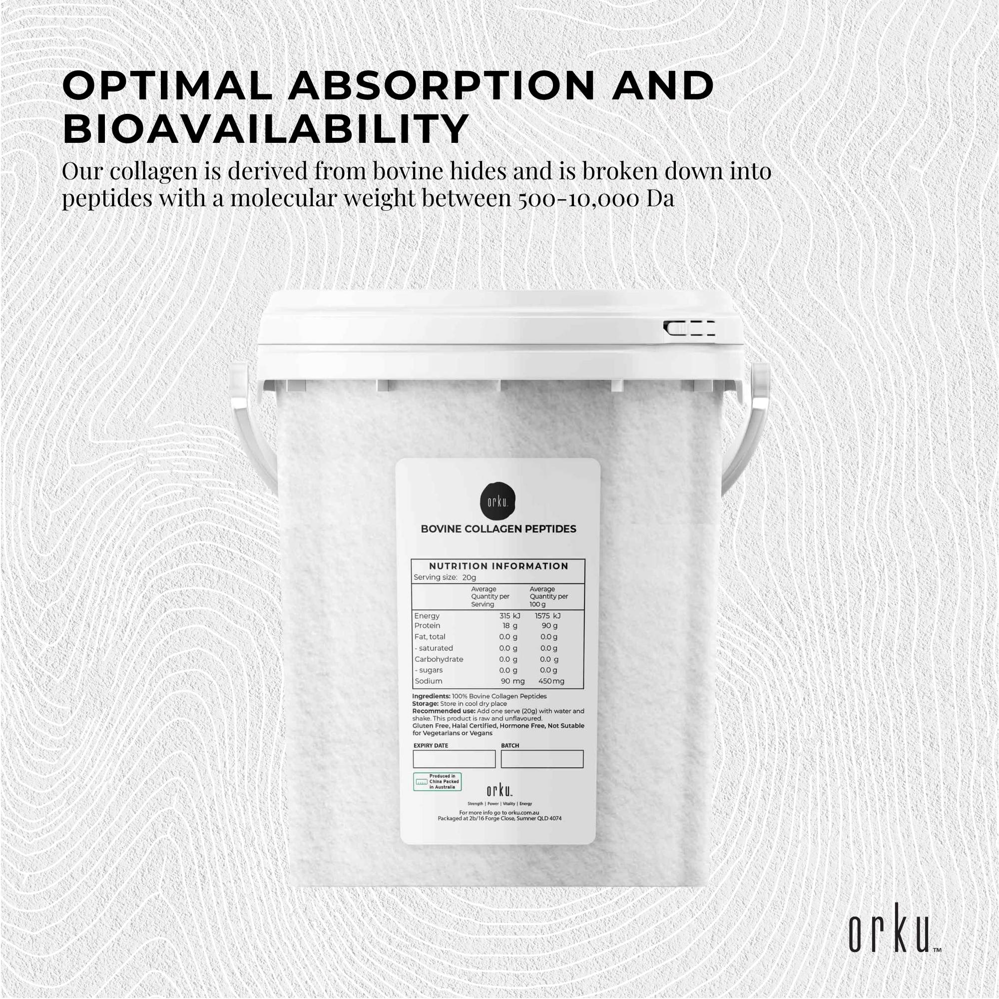600g Collagen Powder Bucket - Bovine Protein Peptide Supplement Unflavoured