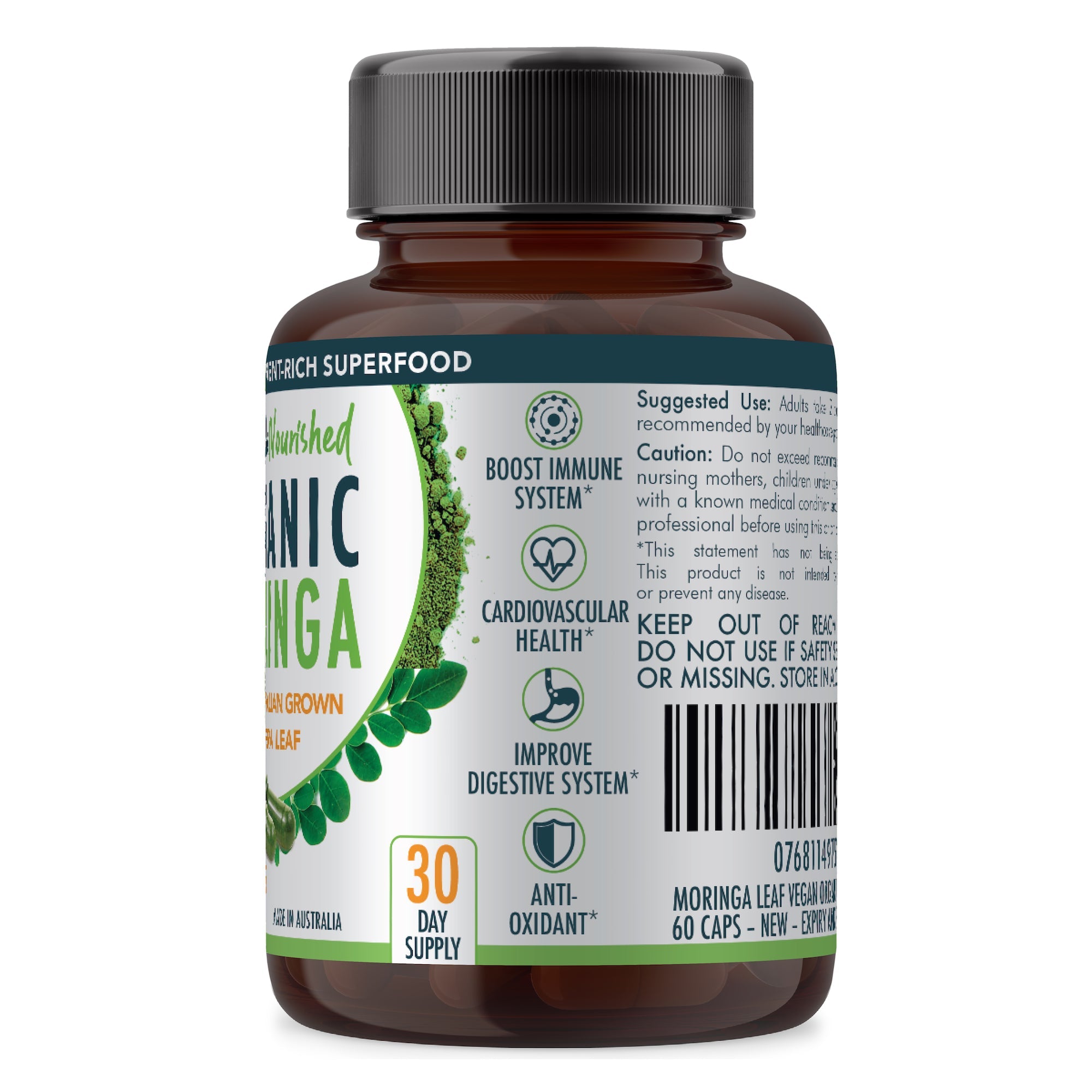 Organic Pure Moringa Leaf Capsules - 2 x 60 Vegan Capsules (2 Months Supply)