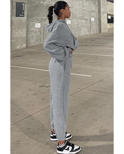 Gray Solid Drop Shoulder Hoodie and Joggers Activewear Set - XL