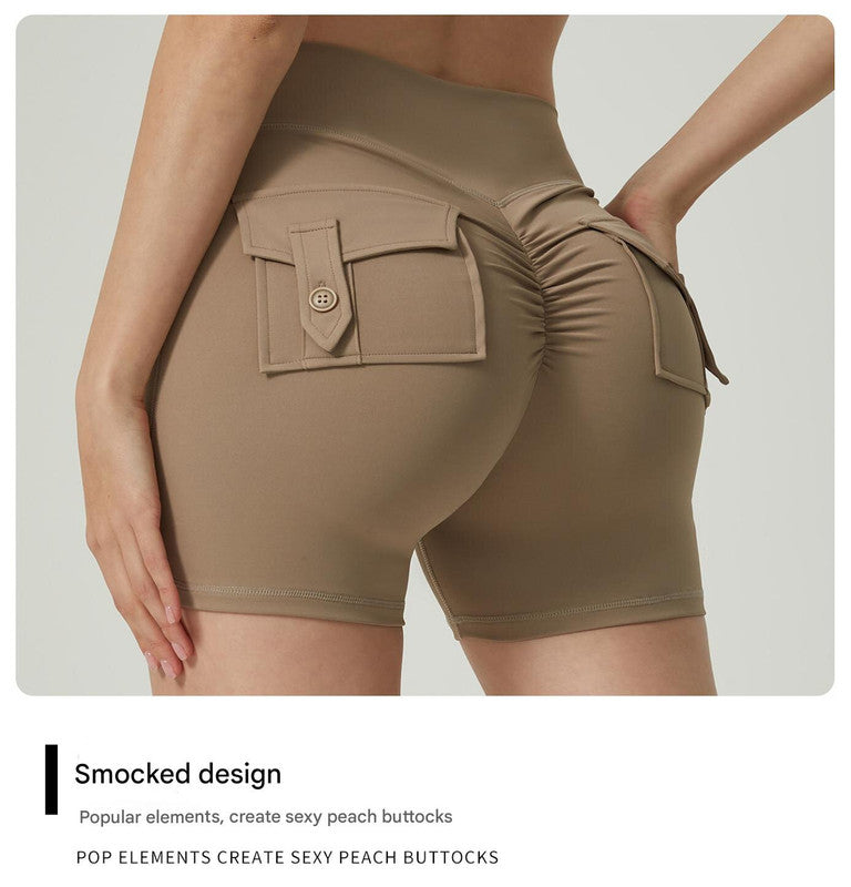 Black High-Waisted Yoga Shorts with Pockets for Women - Butt-Lifting, Breathable, and Comfortable Activewear L