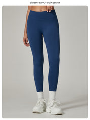 Dark Blue High-Waisted Butt Lift Yoga Pants for Women - Peach Hip Design, Full-Length Leggings, Workout and Fitness Activewear size M