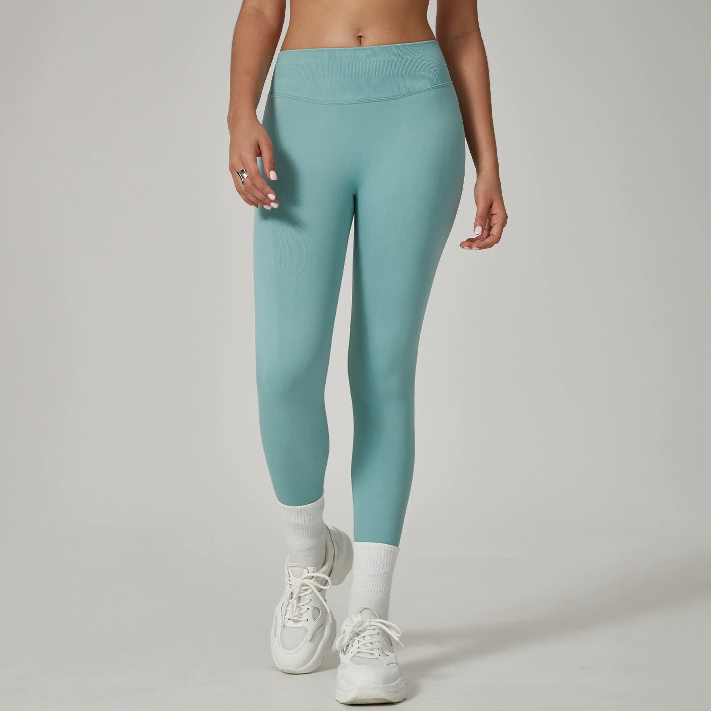 Light Blue High-Waisted Butt Lift Yoga Pants for Women - Peach Hip Design, Full-Length Leggings, Workout and Fitness Activewear size L