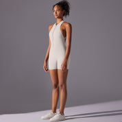 Size S White Gray High-Impact Seamless Bodysuit - Nude Feel Yoga & Fitness Romper