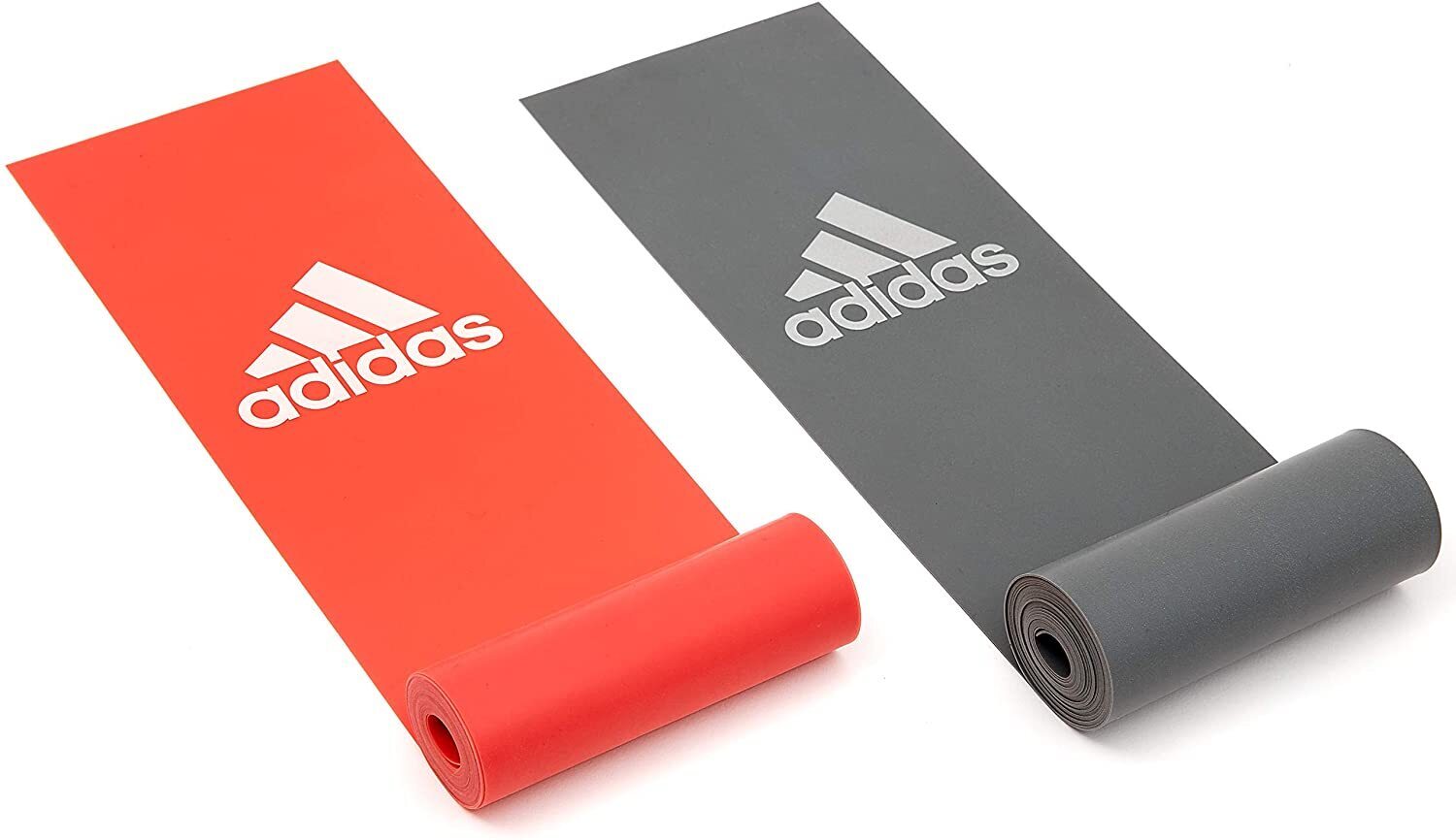 Two Adidas exercise yoga mats in red and gray with logo for use with Pilates bands