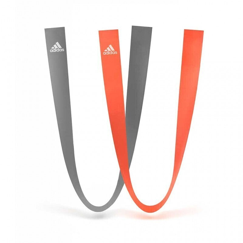 Adidas Pilates Bands logo in gray and coral for yoga resistance band workouts