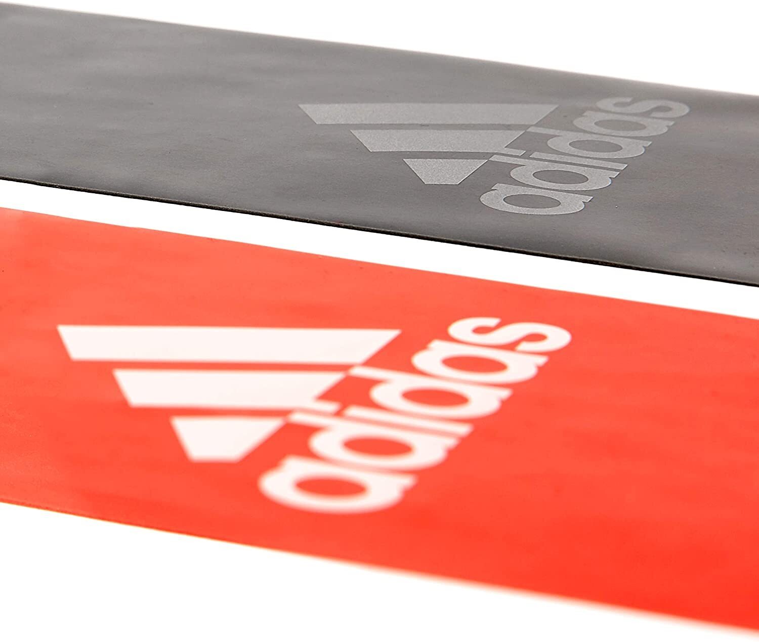 Adidas logo in white on red and gray surfaces of Adidas Pilates Bands Yoga Resistance Band