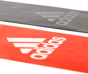 Adidas logo in white on red and gray surfaces of Adidas Pilates Bands Yoga Resistance Band