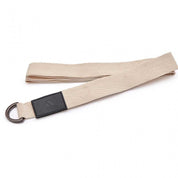 Beige fabric adjustable belt Pilates with black D-ring buckle, Adidas premium yoga strap