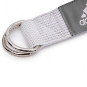 White Adidas Premium Yoga Strap with metal D-rings for adjustable belt Pilates use