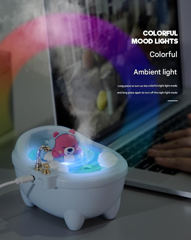 Adorable Bathtub Ultrasonic Wellness Humidifier with Colorful Night Light - USB-C, 340ml, Auto Shut-Off(Purple Duck)