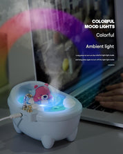 Adorable Bathtub Ultrasonic Wellness Humidifier with Colorful Night Light - USB-C, 340ml, Auto Shut-Off(Pink Rabbit)