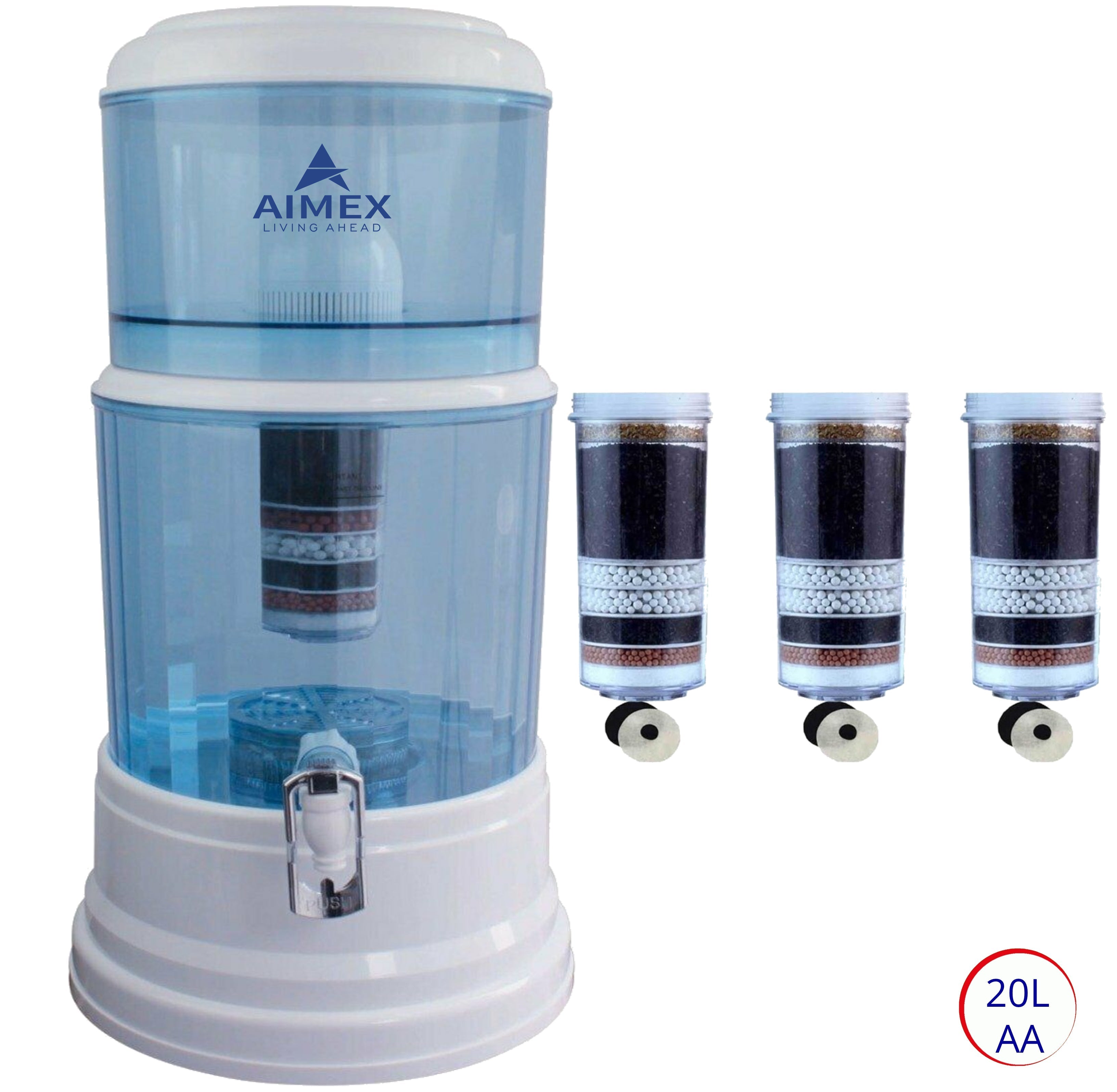 Aimex 20L Benchtop Water Purifier Maifan Stone with 3 X 8 Stage Fluoride Reduction Filters - Appliances > Aroma