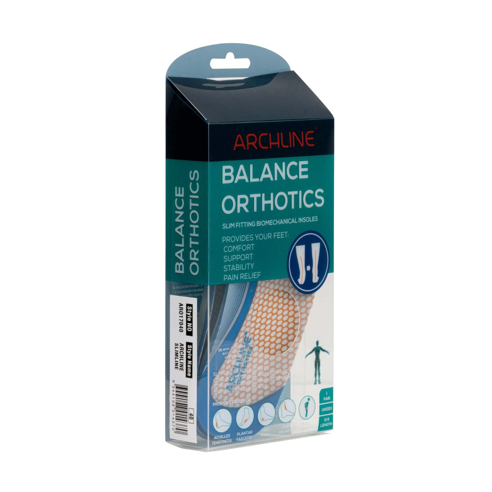ARCHLINE 3/4 Slim Orthotics Plantar Fasciitis Insoles Balance Support Relief - EUR 42