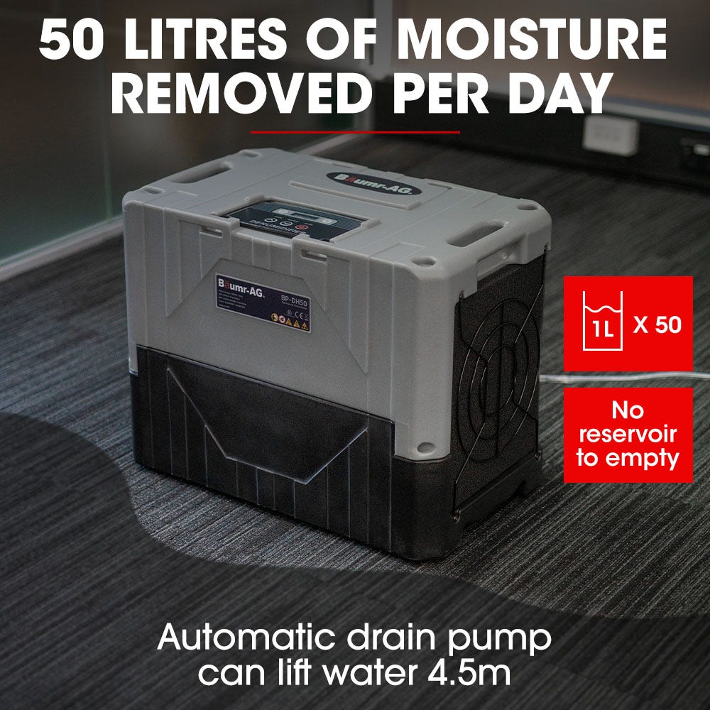 Baumr-AG 50L/day Commercial Air Dehumidifier for Mould Portable Stackable LCD Display Wheels - Appliances > Aroma
