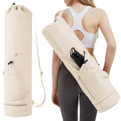 Beige Durable Premium Yoga Mat Carry Bag - Multi-Functional Fitness Backpack with Wet Pocket(Mugs are filming props, not included)