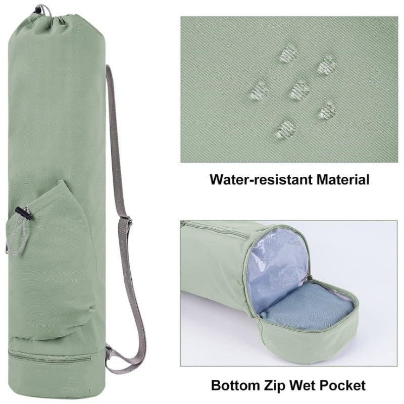 Beige Durable Premium Yoga Mat Carry Bag - Multi-Functional Fitness Backpack with Wet Pocket(Mugs are filming props, not included)
