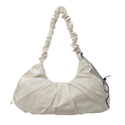 Beige Large Capacity Ruched Travel Duffel Bag - Stylish Yoga Mat Storage Shoulder Bag - Lightweight Gym Fitness Tote with Drawstring Detail for Weekend Getaways and Sports