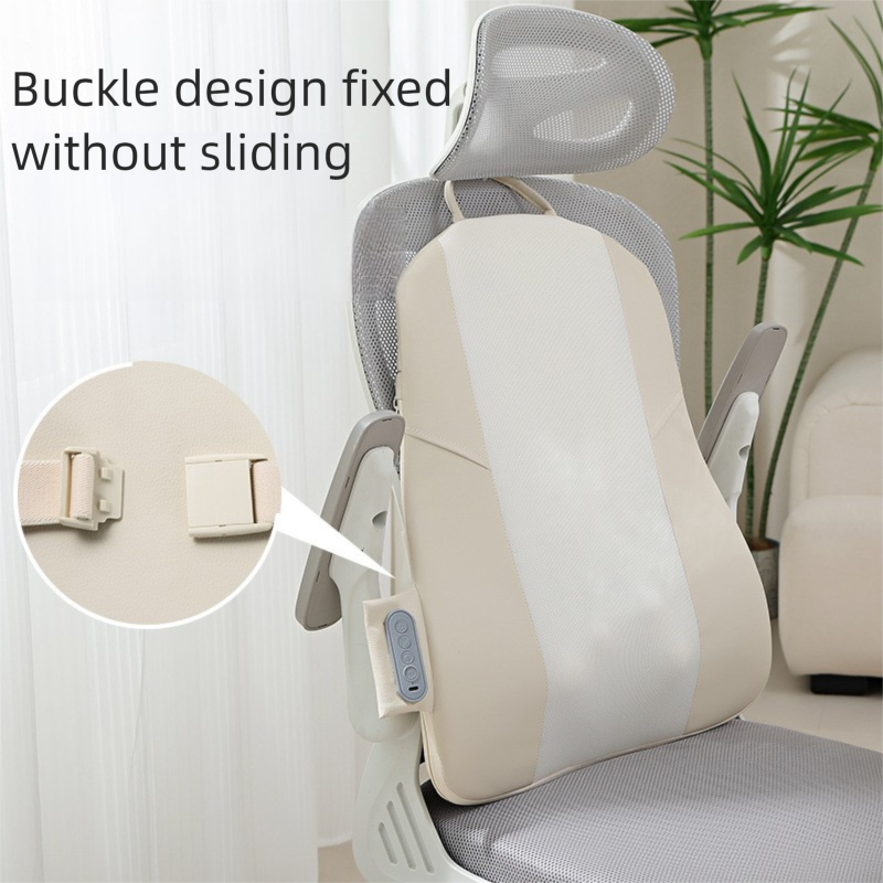 Beige Slim Wireless Shiatsu Back Therapeutic Massager Cushion - Rechargeable Heated Massage Pad for Full Back Relief