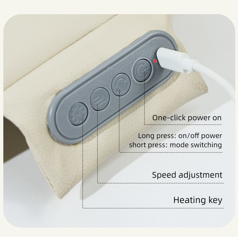 Beige Slim Wireless Shiatsu Back Therapeutic Massager Cushion - Rechargeable Heated Massage Pad for Full Back Relief