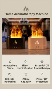 Black 3D Simulation Flame Premium Aromatherapy Diffuser & Humidifier - Ultrasonic Desktop Mister with 7-Color LED Light and Automatic Scent Spray (200ML)