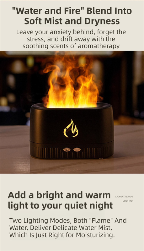 Black 3D Simulation Flame Premium Aromatherapy Diffuser & Humidifier - Ultrasonic Desktop Mister with 7-Color LED Light and Automatic Scent Spray (200ML)