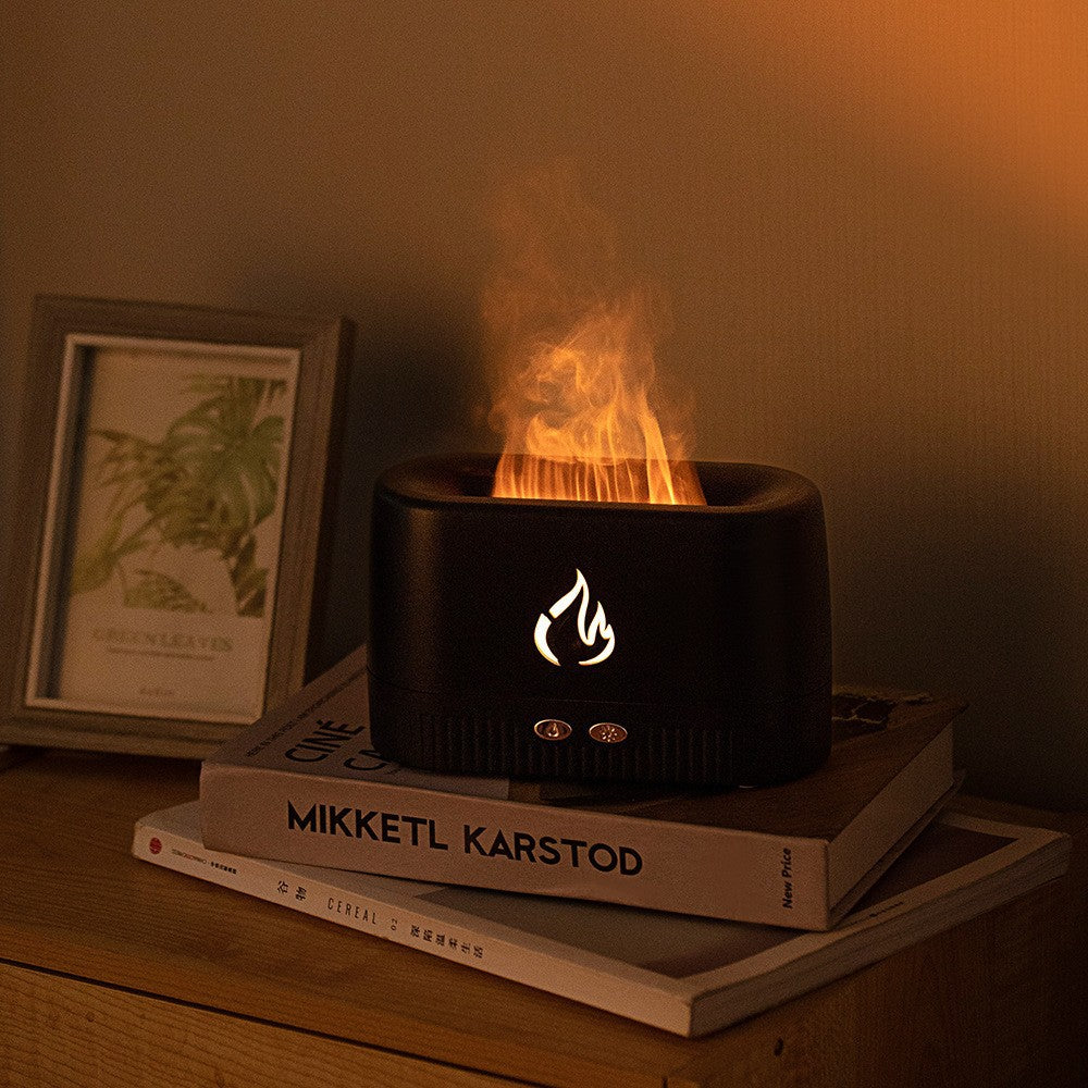 Black 3D Simulation Flame Premium Aromatherapy Diffuser & Humidifier - Ultrasonic Desktop Mister with 7-Color LED Light and Automatic Scent Spray (200ML)